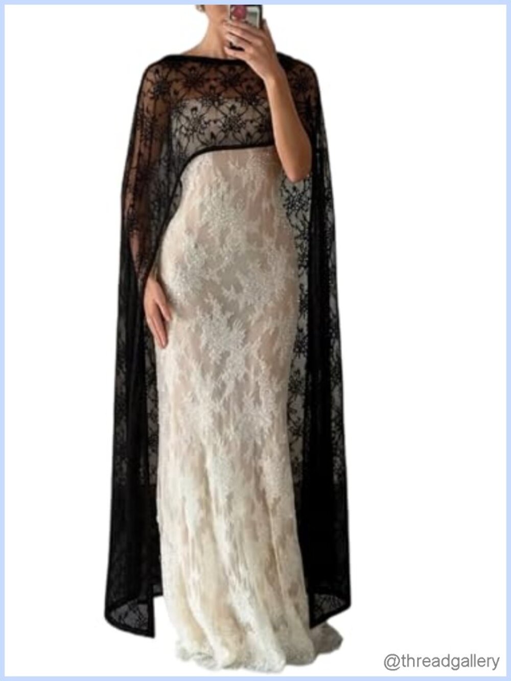 Floral Lace Capelet Sheer Floor Length Wrap Poncho Wedding Formal